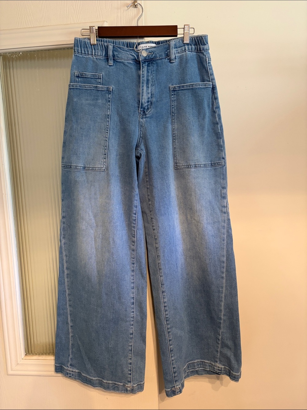 Flying Monkey Light Blue Wide Leg Jeans with Front Patch Pockets